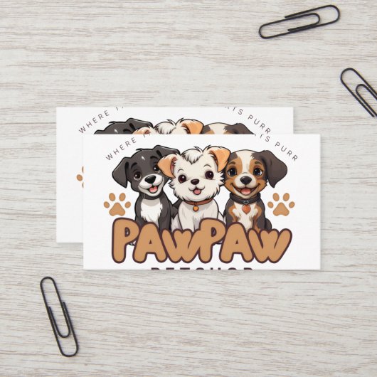 Cute Dog Lovers "Paw Paw Pet Shop" Throw Pillow 名刺 (正面/裏面インサイチュ)