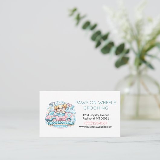 Cute Dog Mobile Pet Grooming Service 名刺 (スタンド正面)