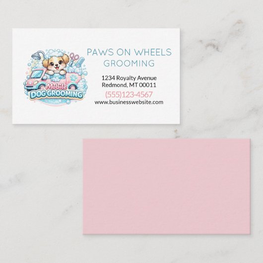 Cute Dog Mobile Pet Grooming Service 名刺 (正面/裏面)