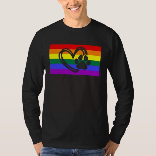 Cute Dog Mom Dad Paw LGBTQ Gay Pride Flag Queer Tシャツ (正面)