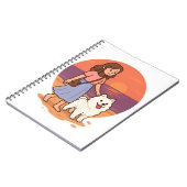 Cute Dog Mom Walking Fluffy Pup on Sunset Beach  ノートブック (左側)