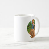 Cute Dog Mom Walking Puppies Forest Trail Illustra コーヒーマグカップ (正面右)