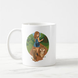 Cute Dog Mom Walking Puppies Forest Trail Illustra コーヒーマグカップ