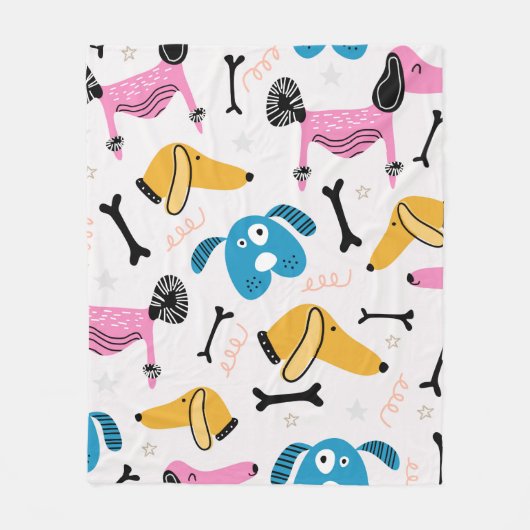 Cute dog pattern with baby animal face drawing sca フリースブランケット (正面)