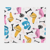 Cute dog pattern with baby animal face drawing sca フリースブランケット (正面(横))