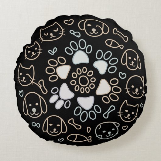 Cute Dog Paw Mandala ラウンドクッション (正面)