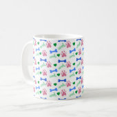 Cute Dog Paw Pattern Hearts, Bones Woof Pink Blue  コーヒーマグカップ (正面左)