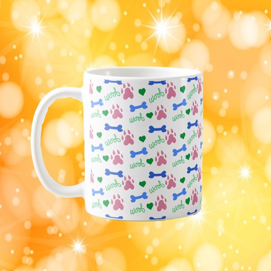 Cute Dog Paw Pattern Hearts, Bones Woof Pink Blue  コーヒーマグカップ