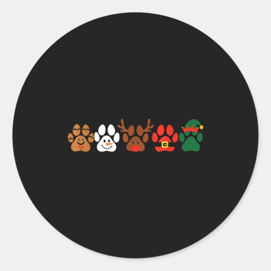 Cute Dog Paw Print Santa Elf Christmas Character H ラウンドシール (正面)