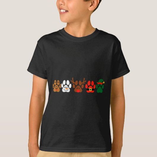 Cute Dog Paw Print Santa Elf Christmas Character H Tシャツ (正面)