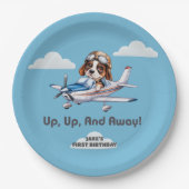 Cute Dog Pilot &Cessna Plane,Travel,First Birthday ペーパープレート (正面)