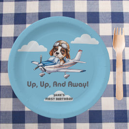 Cute Dog Pilot &Cessna Plane,Travel,First Birthday ペーパープレート