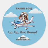 Cute Dog Pilot &Cessna Plane,Travel,First Birthday ラウンドシール (正面)