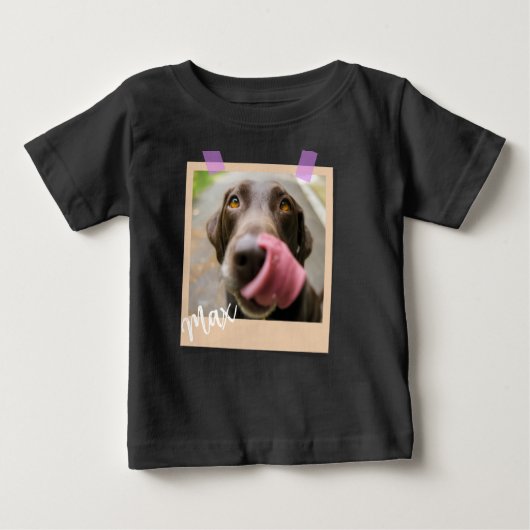 Cute Dog Polaroid Style Photo Art ベビーTシャツ (正面)