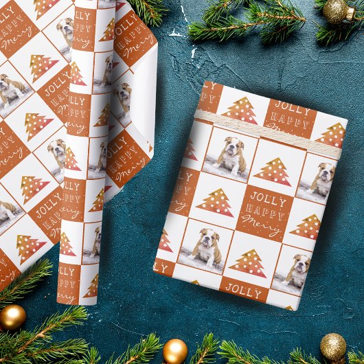 Cute Dog Puppy Pet Typography Christmas Tree Photo ラッピングペーパー