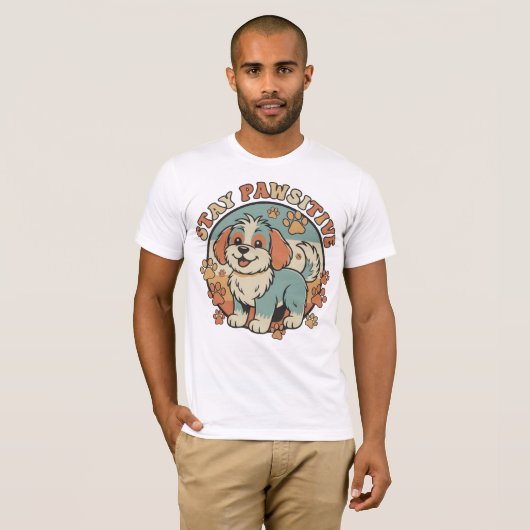 Cute Dog Quote – Stay Pawsitive and Smile More Tシャツ (正面フル)