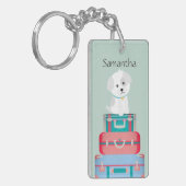 Cute Dog Sat on Suitcases Personalised キーホルダー (正面左)