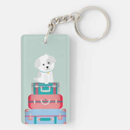 Cute Dog Sat on Suitcases Personalised キーホルダー (裏面)