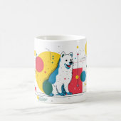 Cute dog sits in colorful art space コーヒーマグカップ (中央)