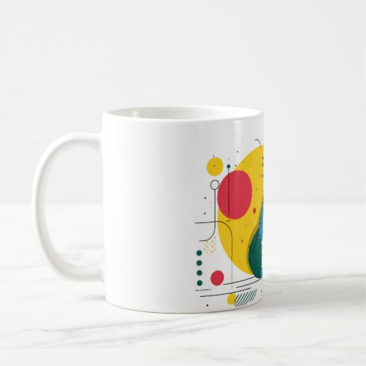 Cute dog sits in colorful art space コーヒーマグカップ (左)