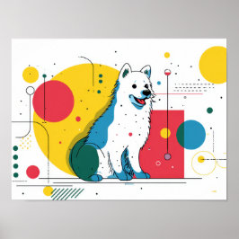 Cute dog sits in colorful art space ポスター