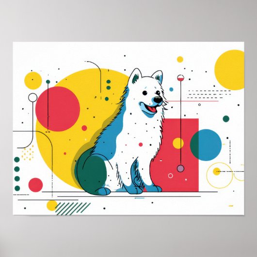 Cute dog sits in colorful art space ポスター (正面)
