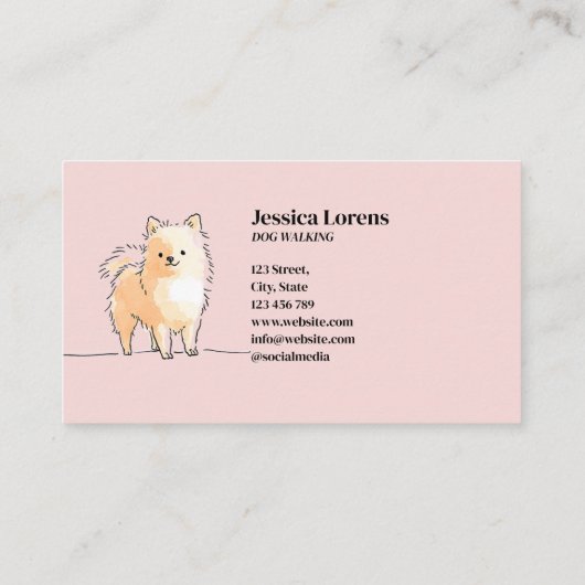 Cute Dog Sitter, Pomeranian Puppy Pet Groomer 名刺 (裏面)