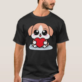 Cute dog sitting and holding heart tシャツ (正面)