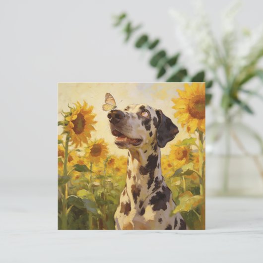 Cute Dog Sunflower Birthday Any Occasion Card (スタンド正面)