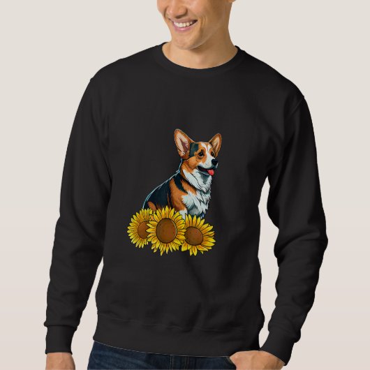 Cute Dog  Sunflower Flower Floral Graphic for Wome スウェットシャツ (正面)