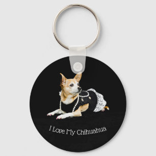 Cute Dog Tan Black White I Love My Chihuahua キーホルダー
