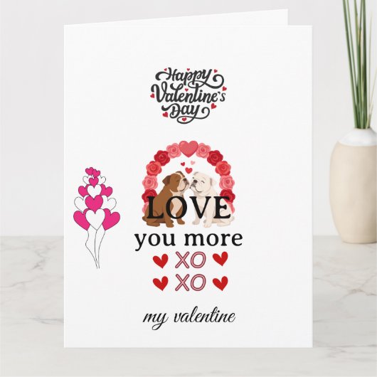 Cute Dog Valentine’s Day Card – “Love You More カード (正面)
