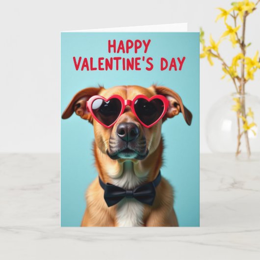 Cute Dog Valentines Day Card カード (黄色い花)