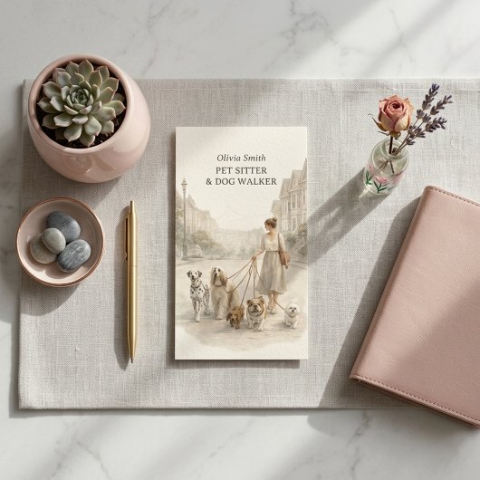 Cute Dog Walker Pet Sitter Girl Business Card 名刺