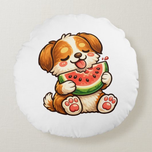 Cute Dog Watermelon ラウンドクッション (正面)