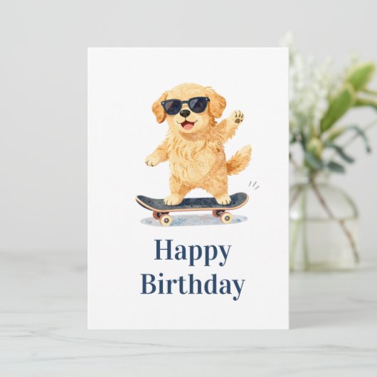 Cute Dog Wearing Sunglasses Riding Skateboard カード (スタンド正面)
