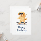 Cute Dog Wearing Sunglasses Riding Skateboard カード (正面/裏面インサイチュ)