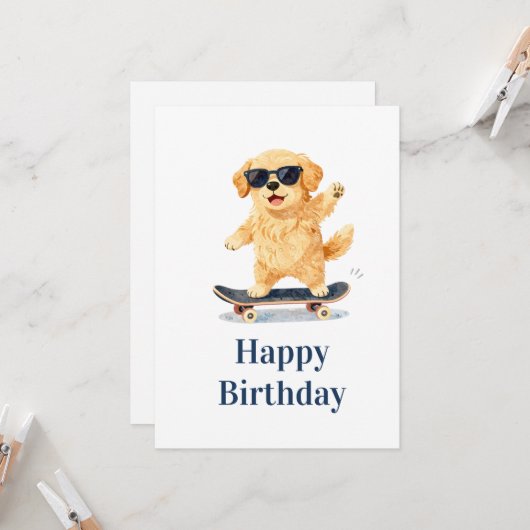 Cute Dog Wearing Sunglasses Riding Skateboard カード (正面/裏面インサイチュ)