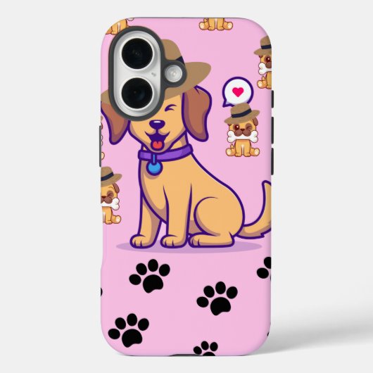 Cute Dog with Hat & Paw Pattern Case-Mate iPhoneケース (裏面)