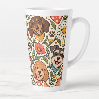 Cute Dogs and Colorful Floral Pattern カフェラテマグ