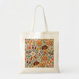Cute Dogs and Colorful Floral Pattern トートバッグ