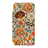 Cute Dogs and Colorful Floral Pattern Incipio iPhoneウォレットケース (フォリオ 正面)