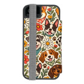 Cute Dogs and Colorful Floral Pattern Incipio iPhoneウォレットケース (フォリオ裏面)