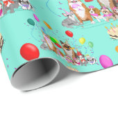 Cute Dogs Birthday Celebration Let's Pawty Pattern ラッピングペーパー (ロールコーナー)