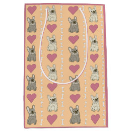 Cute dogs, bones, and hearts ミディアムペーパーバッグ