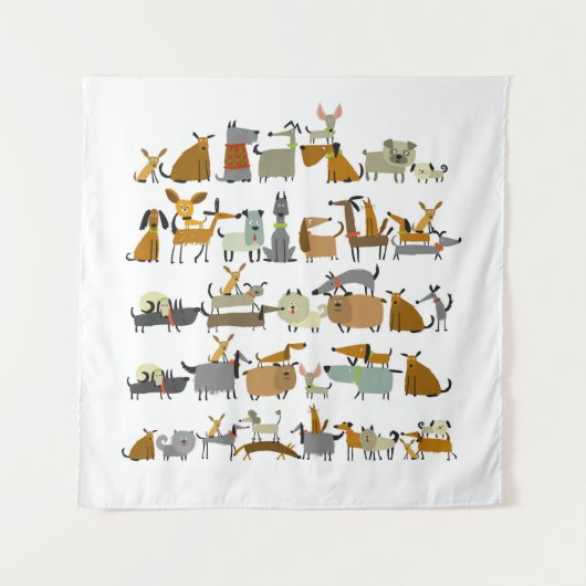 Cute dogs collection, sketch vintage illustration タペストリー (正面)