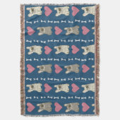 Cute dogs, Frenchie, hearts, and bones スローブランケット (正面縦)