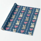 Cute dogs, Frenchie, hearts, and bones ラッピングペーパー (アンロールド)