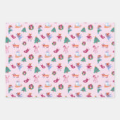 Cute Dogs Ice Skating Blue Pink Christmas ラッピングペーパーシート (正面2)