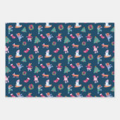 Cute Dogs Ice Skating Blue Pink Christmas ラッピングペーパーシート (正面)